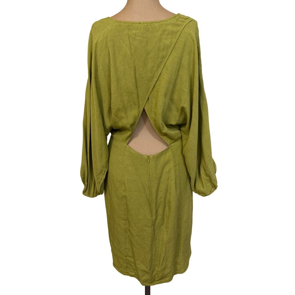 Anthropologie Mini Dress Green Linen Blend Wrap Kimono Dress - Picture 6 of 10